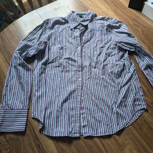 Lauren Ralph Lauren men's 100% cotton button down, size M, purple/green stripes